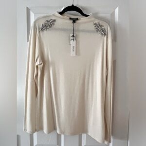 ✨SPARKLES✨EXPRESS Long Sleeve Sweater with Jewels and Pearls - Off-White - Sz XL